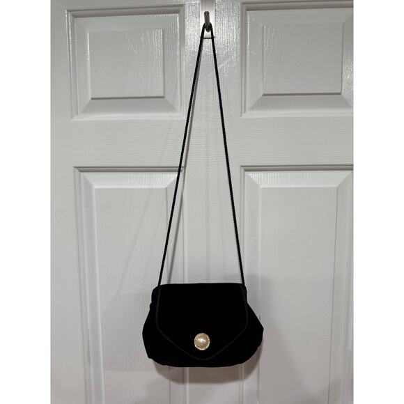 No Brand Handbags - Beautiful Small Black Velvet Purse with Faux Pearl and Rhinestone Embellishment